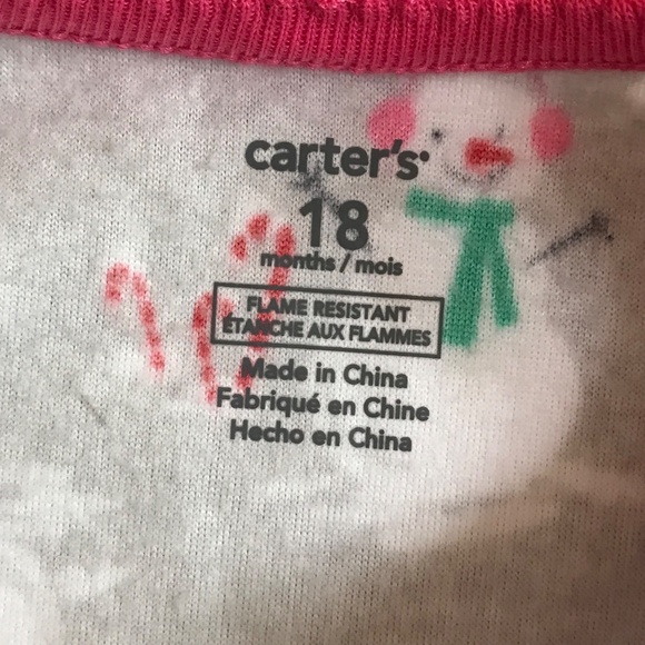 CARTER’S Fleece Pajama Sleeper Snowman Christmas Size 18 Months Gray Pink NWT - Picture 10 of 12